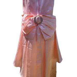 Vintage 80s does 40s peachy pink evening gown dress midi BOW detailed Rhinestone